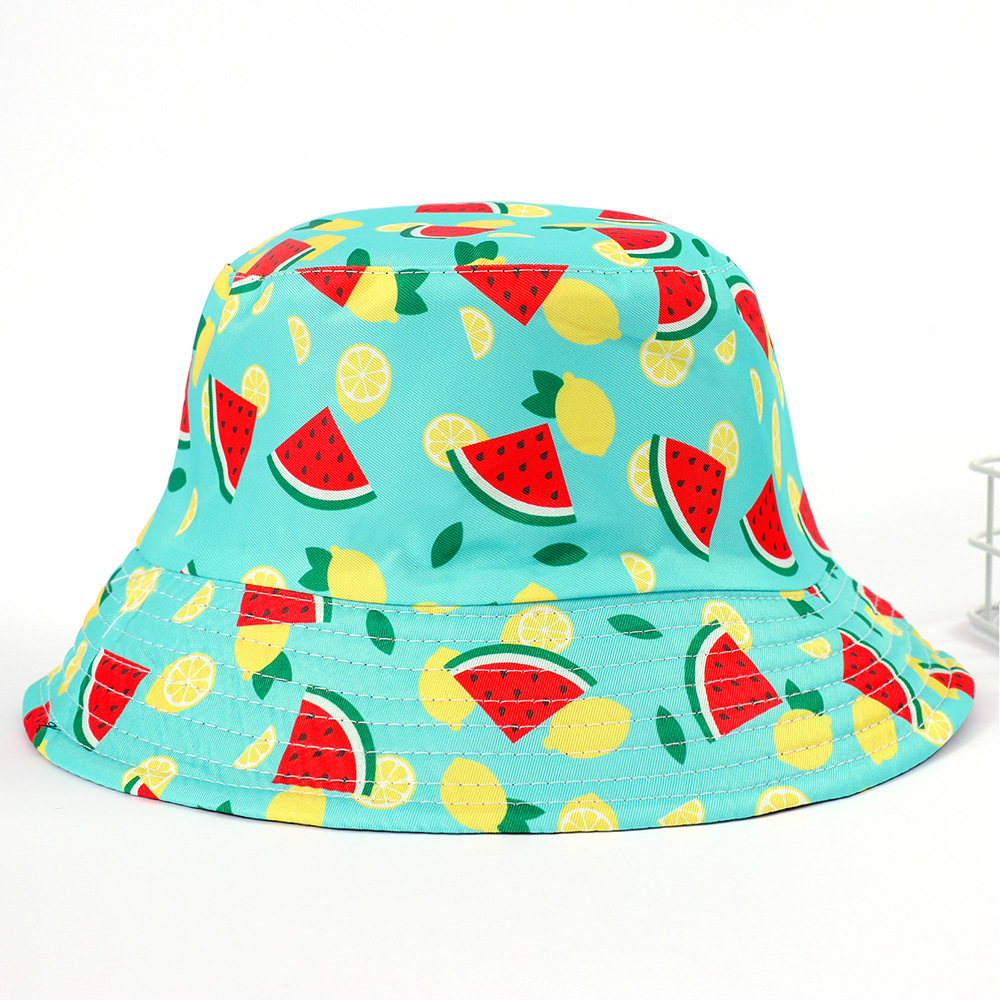 2023 creativo nuevo patrón de fruta sombrero de pescador europeo y americano hombres y mujeres ocio al aire libre protección solar sombrero de doble cara sombrero de lavabo