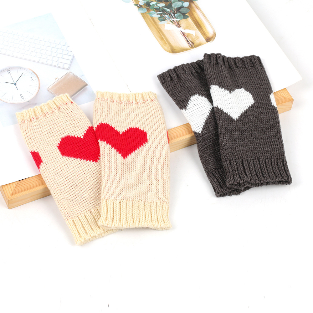 Κοντά μισά δάχτυλα για φοιτητικό γραφείο, μανίκια ροδακινί, πλεκτά γάντια αγάπης με ζεστή καρδιά_voghion.com