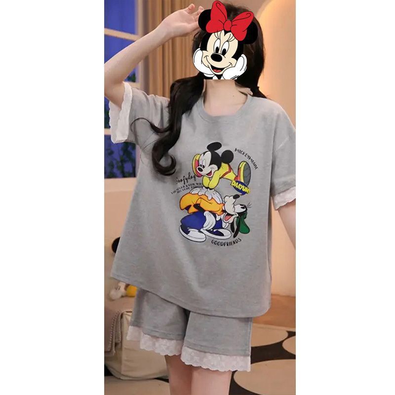Venta al por mayor transfronteriza de algodón de nubes estilo explosivo con almohadilla para el pecho pijamas de manga corta para mujer traje de ropa para el hogar de verano de encaje