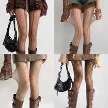 美拉德咖色网袜y2k复古辣妹镂空高弹渔网袜jk纯欲蕾丝提花连裤袜