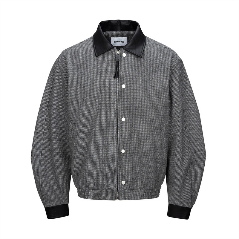 Men's trendy punk-style tweed jacket with a houndstooth pattern, featuring a color-blocked design, a stand-up collar, and a loose fit, perfect for autumn and winter Men's trendy punk-style tweed jacket with a houndstooth pattern, featuring a color-blocked design, a stand-up collar, and a loose fit, perfect for autumn and winter