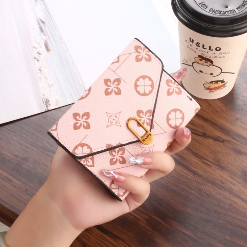 Wallet Women's 2024 New Short Fashion Print Women's Tri-fold Small Coin Purse Folding Multi-card Leather Bag