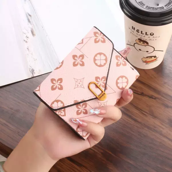 Wallet Women's 2024 New Short Fashion Print Women's Tri-fold Small Coin Purse Folding Multi-card Leather Bag