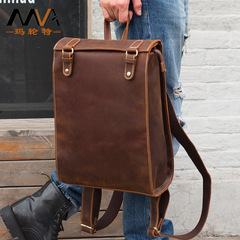 馬輪特本革男性リュックサック欧米レトロ狂馬皮大男カバン大容量パソコン旅行リュックサック