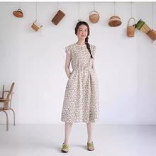 H朝家小花园系列春款日本进口纯棉碎花小飞袖中长款连衣裙一件代