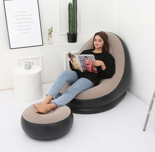 Lazy inflatable sofa folding home leisure lounge chair inflatable sofa bed outdoor cushion flocking sofa sleeping chair