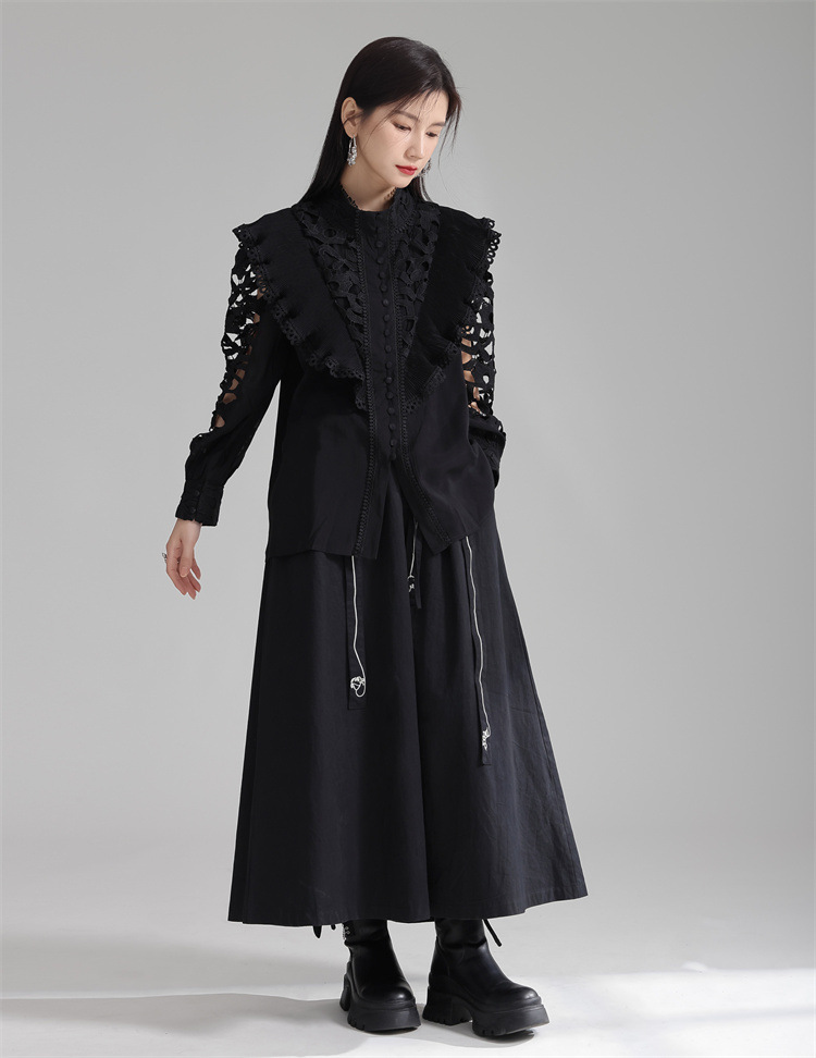 法米姿 早春新款宫廷风法式刺绣镂空衬衫显瘦别致立领上衣