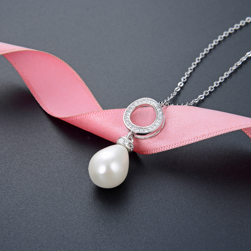 Corea del Sur temperamento transfronterizo simple collar de zircon mujer S925 plata esterlina diamantes huecos collar de perlas redondas cadena clavícula