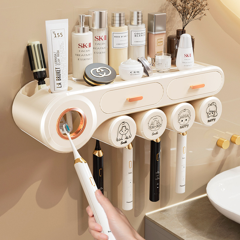 Toothbrush rack storage rack Cup Tooth Cup brushing rack punch-free washstand wall hanging household mouthwash Cup toothpaste