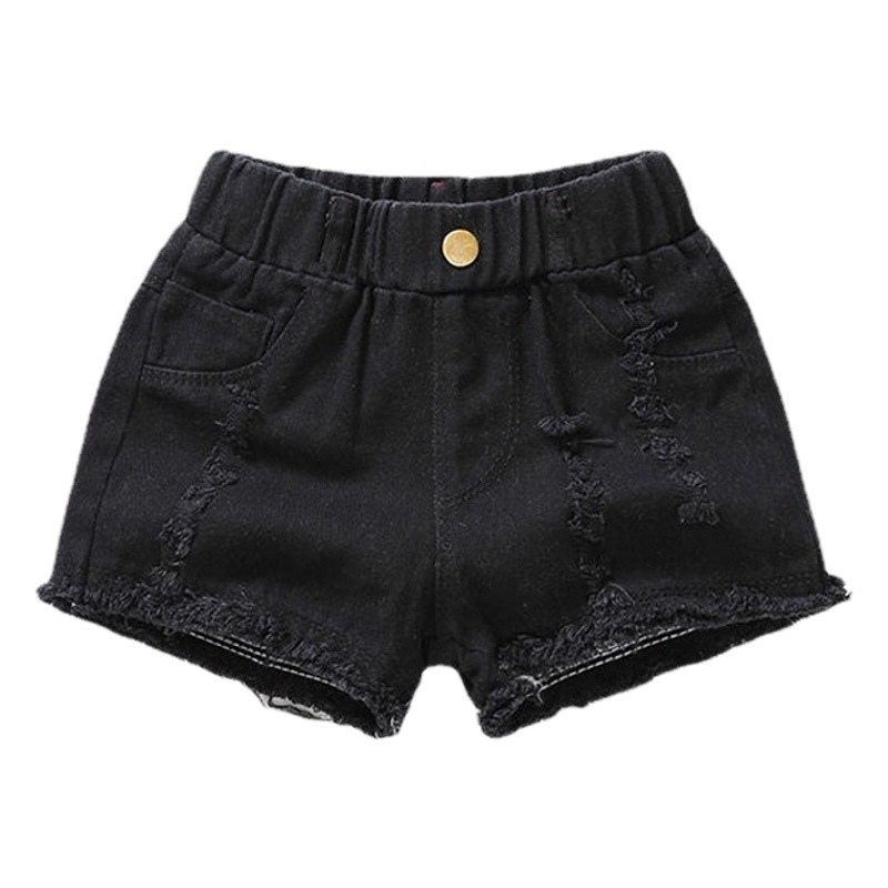 Pantalones cortos para niñas verano 2024 estilo occidental para niños, pantalones cortos de mezclilla para niños grandes, pantalones calientes, moda rasgados, multicolor