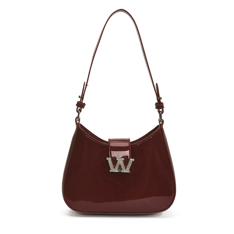 Bolso de alta calidad con textura 2025 verano nuevo bolso femenino con letras de diamantes bolso de hombro charol brillante bolso de mensajero marea