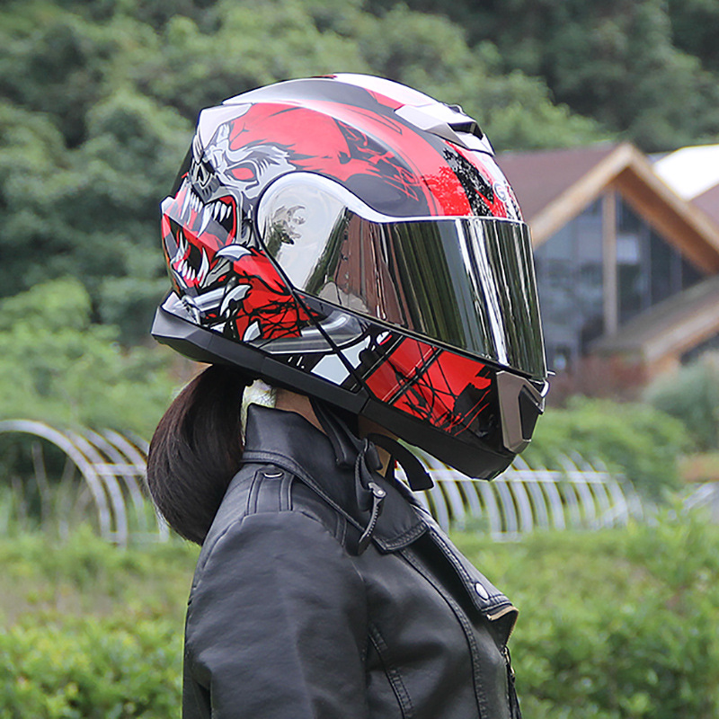 Full Face, Motuoche Motosiklet kaskı (dəbilqə) - gloss-black-werewolf-silver-plated-lens-m