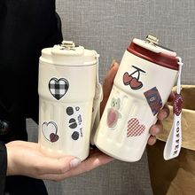 高颜值ins便携耐高温双饮水杯新款小众简约卡通吸管杯咖啡保温杯