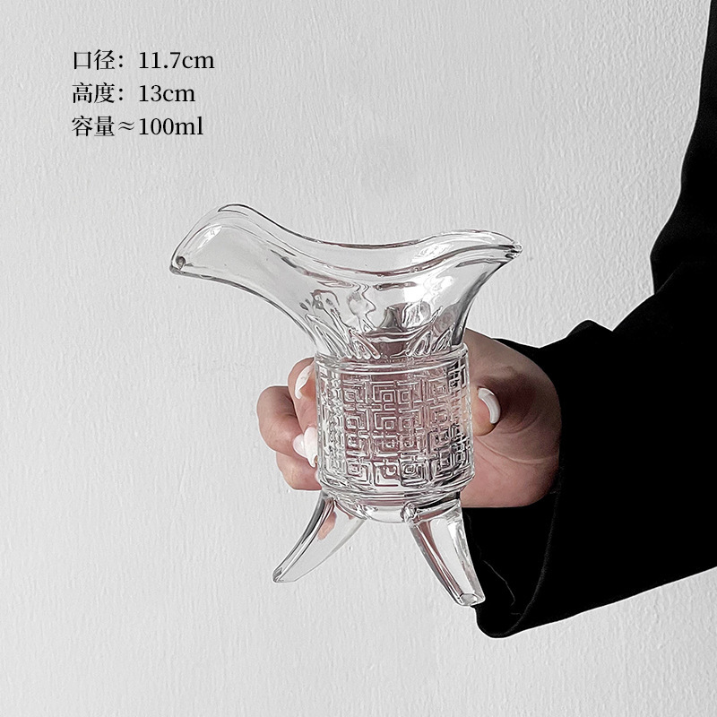 ins创意搞怪秦始皇奶茶杯玻璃杯帝王杯古代三足杯仿古爵杯酒杯子|undefined