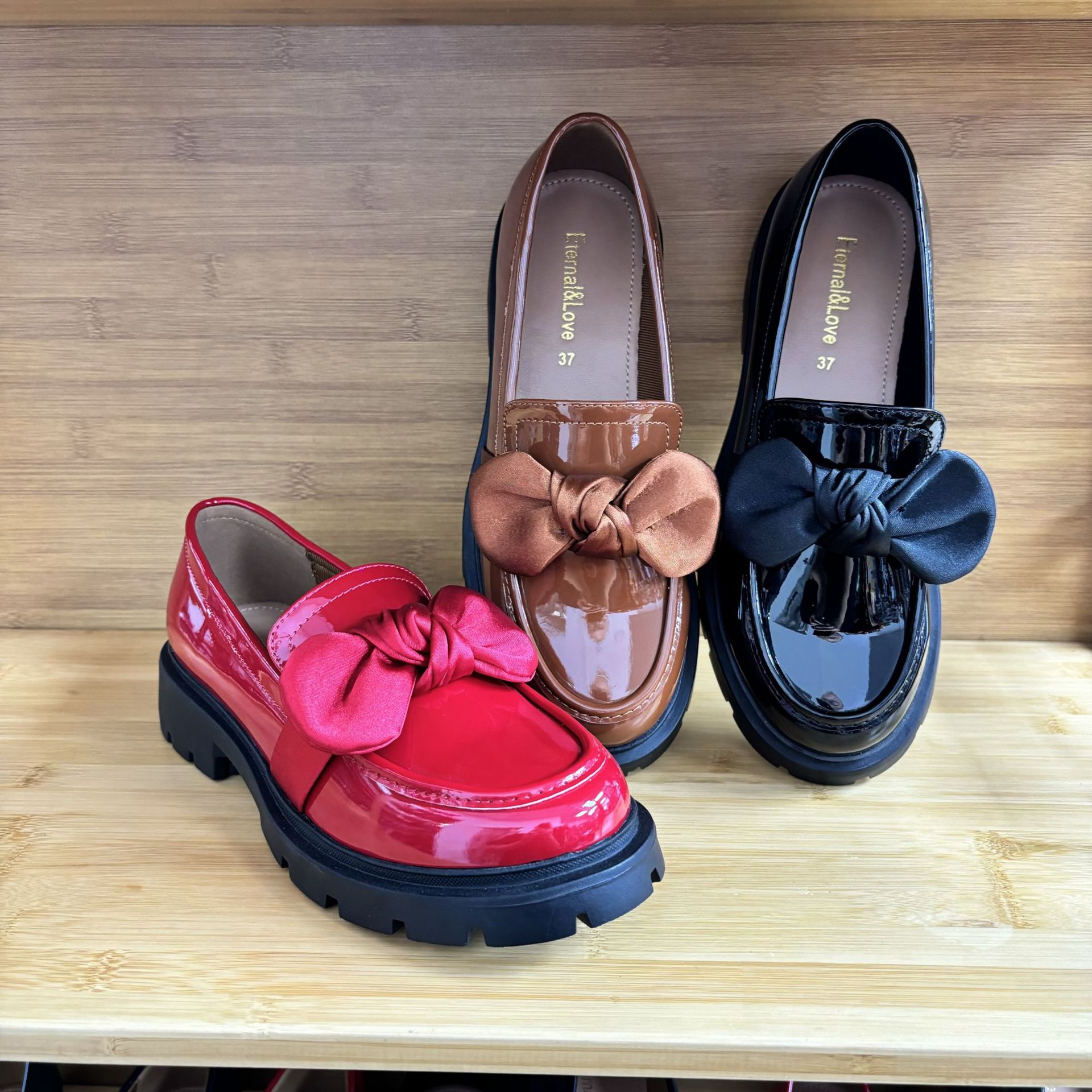 Women's Shoes height enhancing bowknot loafer shoes for women thick heel thick sole patent leather bright leather single shoes_voghion.com