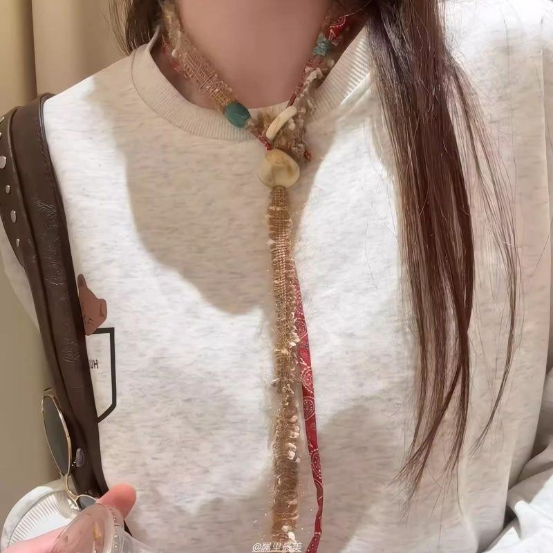 羌笛泪绒~波西米亚民族风丝巾项链女士长款毛衣链小众设计饰品|undefined