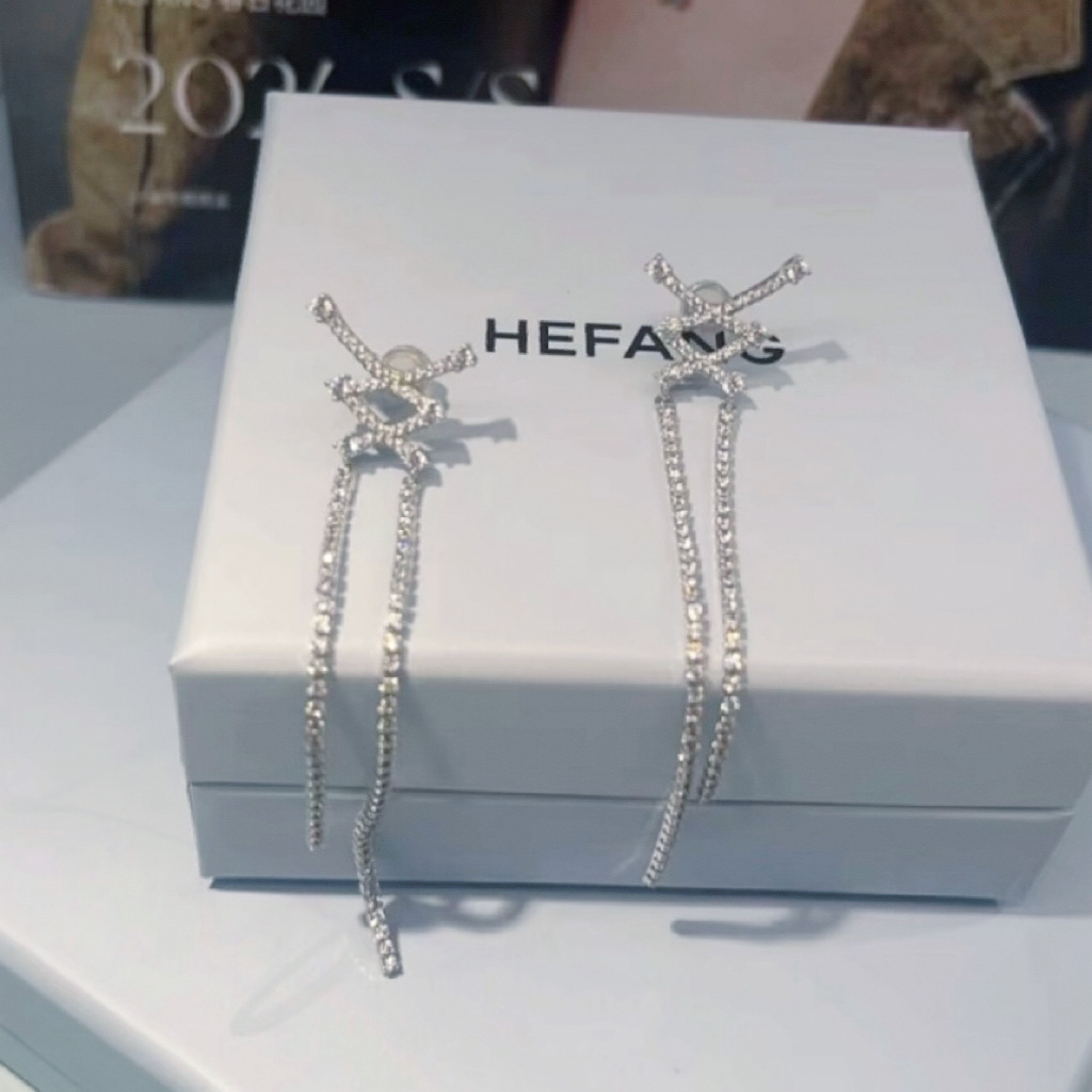 Hefag Hejia Jewelry Lace-Up Tulle Earrings Light Luxury Elegant High-End Jewelry Earrings Studs for Women