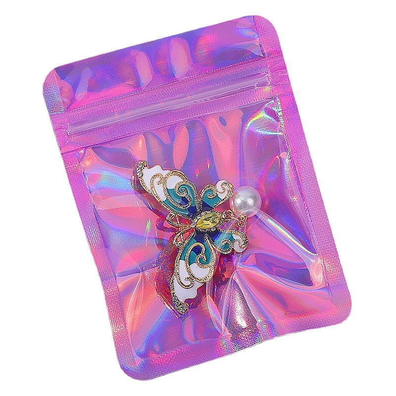 Color láser ziplock bolsa joyería pendientes bolsa de almacenamiento translúcido color mágico Yin y Yang bolsa de hueso bolsa de arco iris