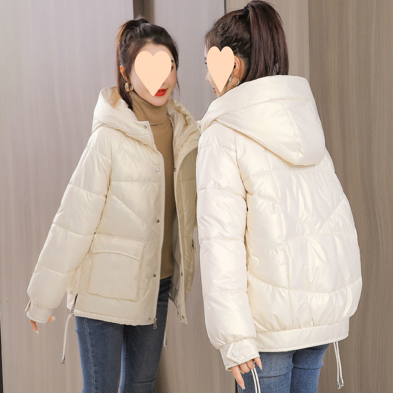 羽絨棉服女士短款2025新款韓版免洗亮面寬鬆冬季棉衣連帽加厚棉襖