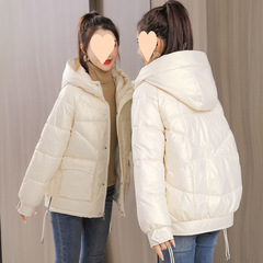 羽絨棉服女士短款2025新款韓版免洗亮面寬鬆冬季棉衣連帽加厚棉襖