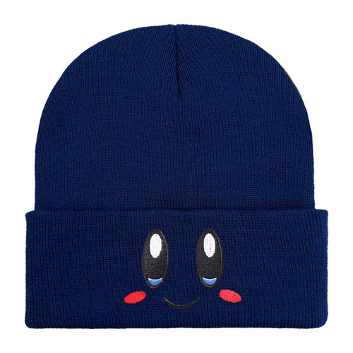 Eye-catching smiley cartoon cute college-style knitted hat, soft pink star-shaped Kirby embroidery expressive versatile yarn hat