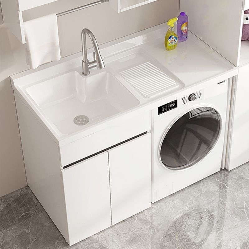 Simple Balcony Washing Machine Bathroom Cabinet with Integrated Sink, Laundry Basin with Washboard, Bathroom Cabinet Washstand