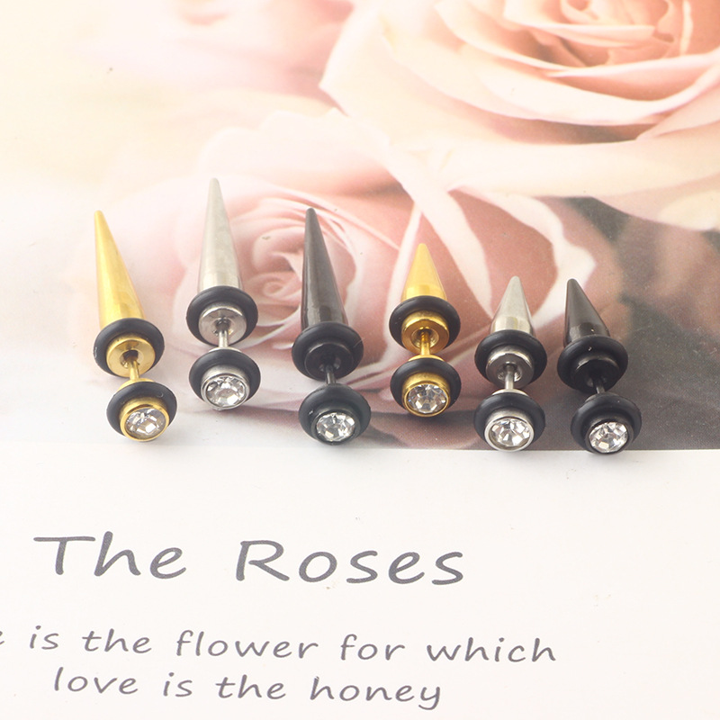Fashion Titanium Steel Stainless Steel Pointed Cone Bullet Stud Earrings for Boys detail image 14