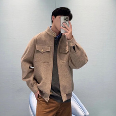 毒家高品质 M1U家秋冬新款羊毛呢立领拉链夹克宽松休闲百搭OS外套