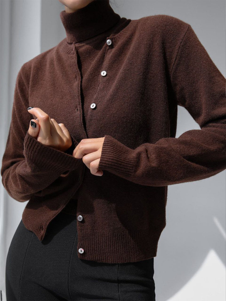 Bộ áo len dệt kim nữ cổ cao không tay kèm áo cardigan dáng suông — Áo vest màu nâu, Áo vest màu xám đậm, áo vest màu vàng, áo vest màu xanh chi tiết 74