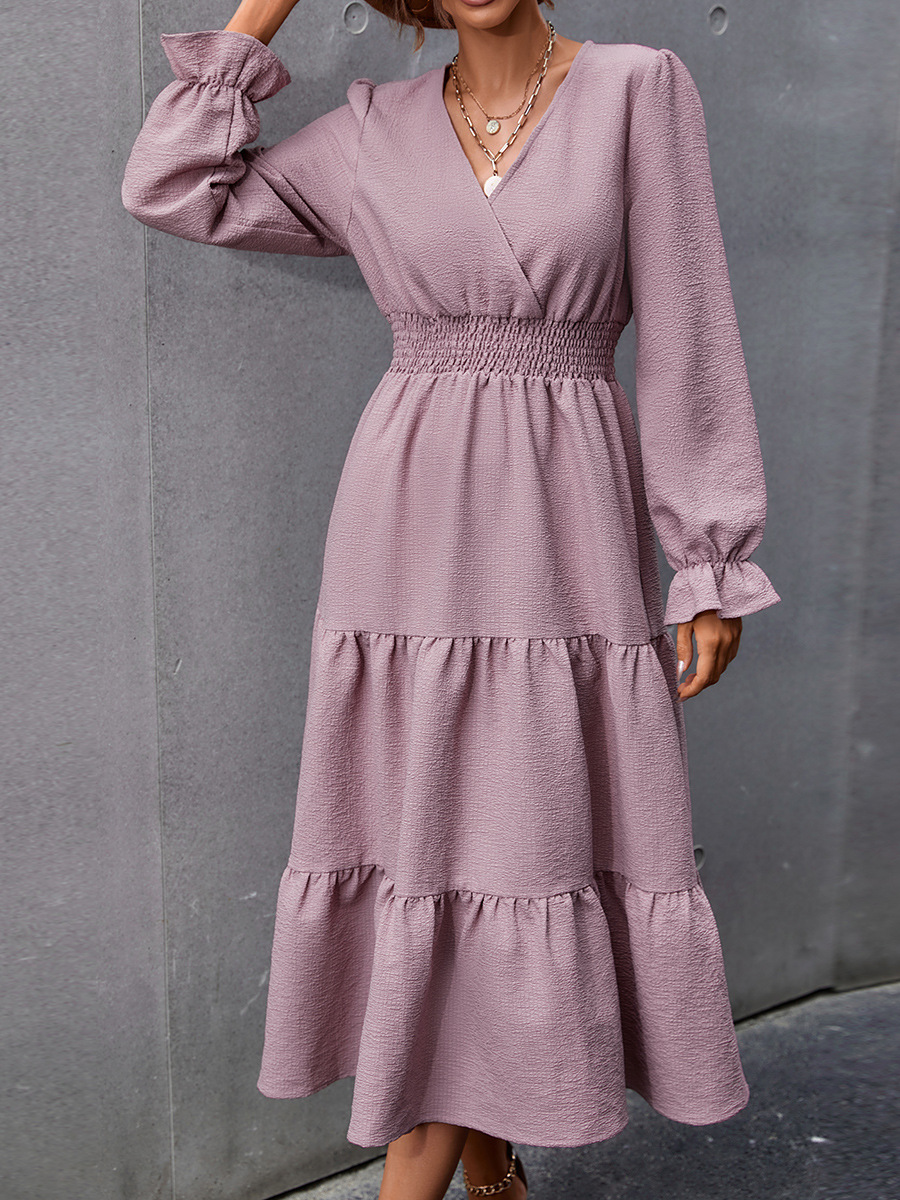 Slim & Thin V-Neck Mid-Length Dress NSAL72714