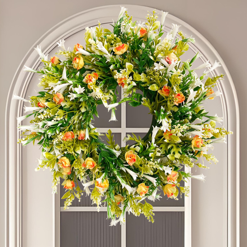 Dezhou Wild Flower Wreath Spring Wreath Simulation Plant Wreath Artificial Wreath Farmhouse Front Door Wreath Door Hanger