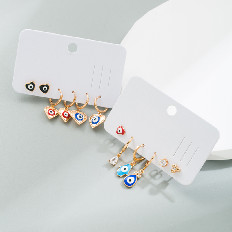 Fashion Devilu0027S Eye Copper Drop Earrings Plating Inlay Zircon Copper Earrings 3 Pairs