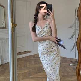 性感辣妹长款碎花连衣裙女装夏季半身裙短裙子A字裙长裙子茶歇裙