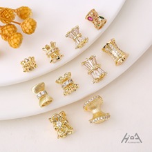 镀14k金保色镶锆双层花帽拉丝波浪双托鼓珠桶珠diy小蛮腰路路通