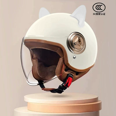 Winter Motorcycle Retro Helmet, Safety Helmet, Motosiklet kaskı (dəbilqə) - 801-new-national-standard-class-a-3c-certification-haoyue-white-long-mirror-white-rabbit-ears-free-size