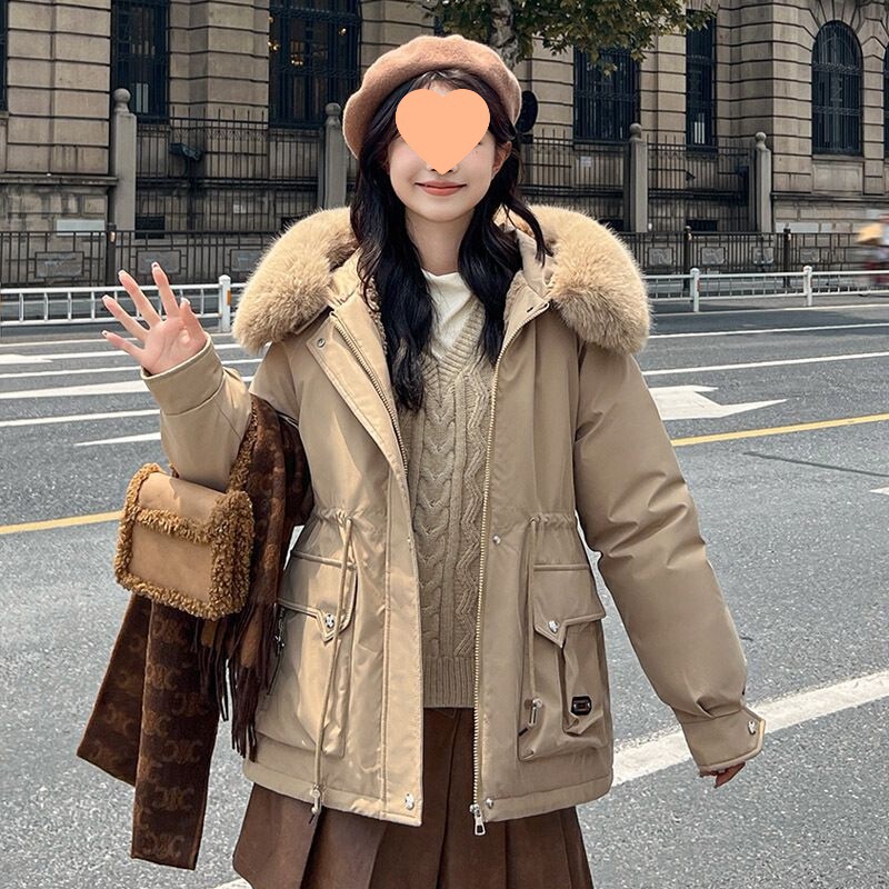 加厚保暖派克服女小个子短款设计感秋冬季棉服大毛领连帽宽松外套|undefined