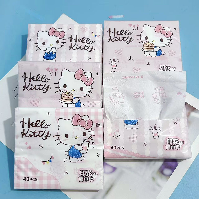 กระดาษทิชชู่พิมพ์ลาย Hello Kitty สีชมพูจากใจ (1 แพ็ค)