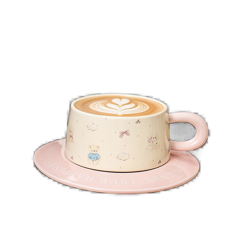 Caricatura oso encantador vintage tazas de café tazas y platos con mano regalo conjunto de cerámica de alto valor de estilo coreano ins pequeña fragancia