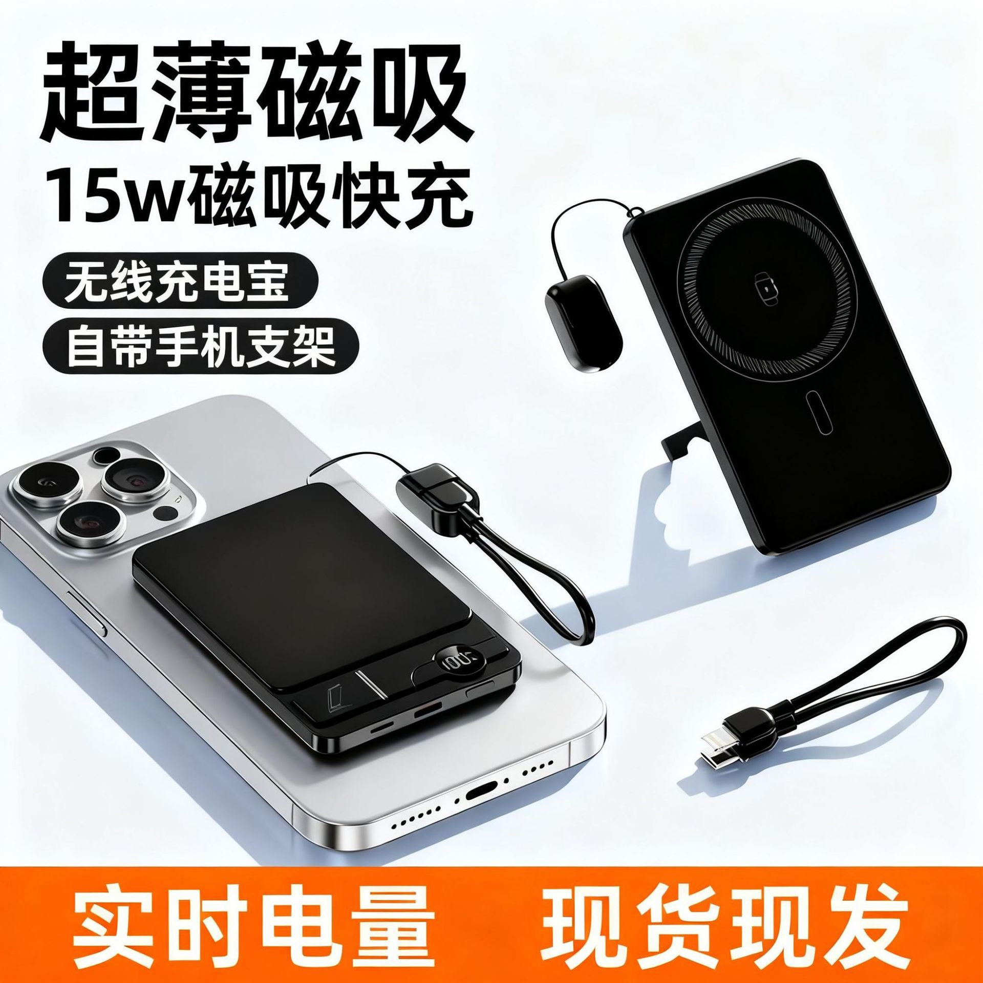 磁吸快充充电宝外接电池带支架超薄无线移动电源通用外接电池