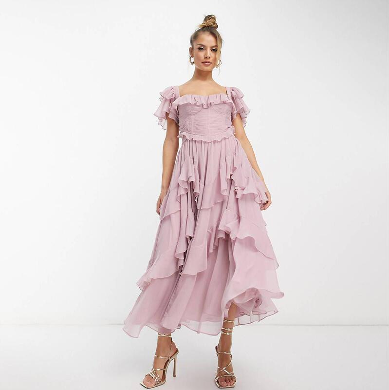 Amazon European and American New Dress Holiday dress Lace Backless Hollow Cake Dress Ruffled Pleated Dress