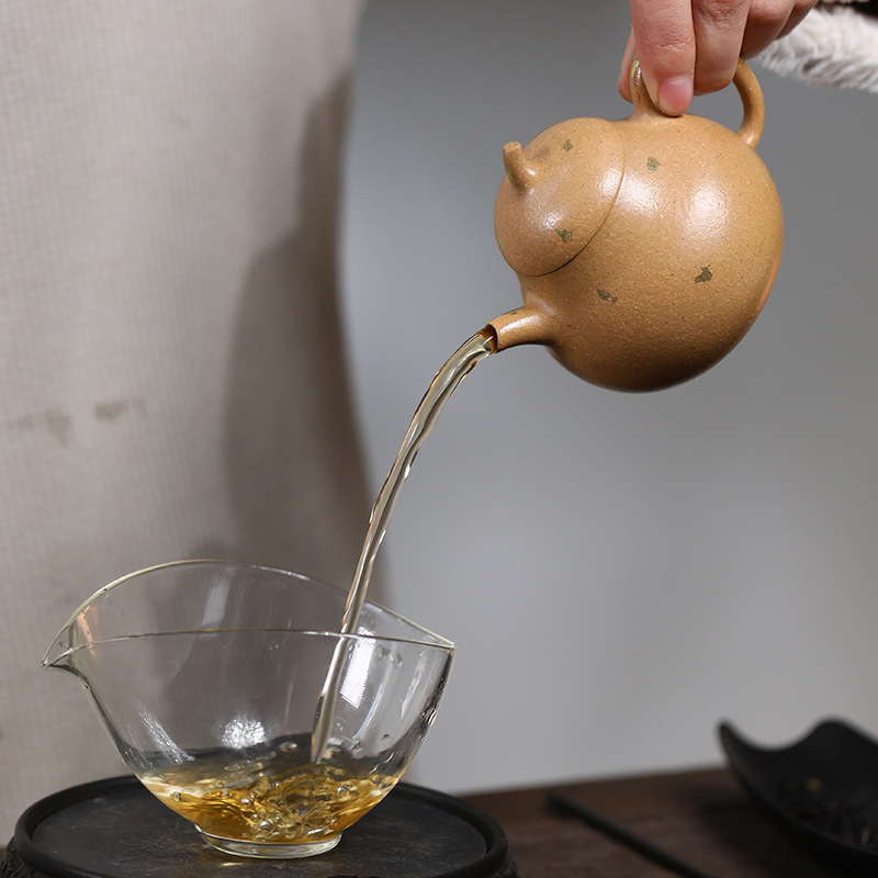 宜興紫砂壺卸売り半手作りティーポット原鉱段泥内押しボール穴撒金茶器ナス壺180ml|undefined