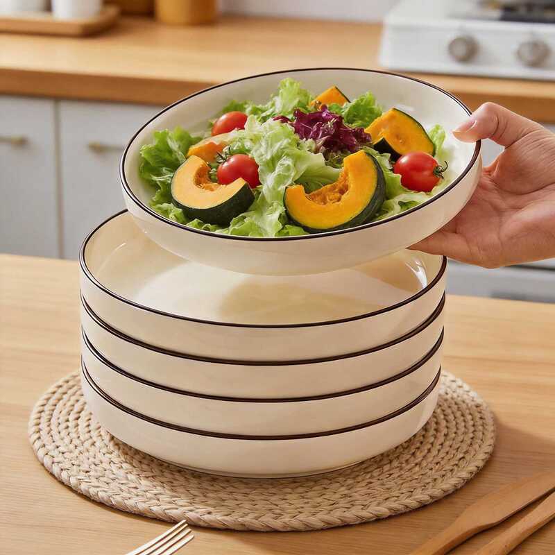Underglaze cream-style ceramic plates for home use, 2026 new model dishware set, cooking plates, deep plates