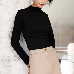 Stretch Slim High Neck Bottoming Shirt Women's Autumn and Winter Style Long Sleeve T-Shirt Women's Versatile Double-sided Velvet Outer Top