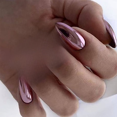 穿戴甲歐美款電鍍假指甲淺粉色穿戴式可拆卸貼片美甲甲片成品批發