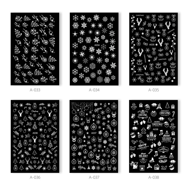 Cruz-frontera Navidad uñas pegatinas traje Santa Claus copo de nieve alelk creativo uñas pegatinas 6 unidades un conjunto