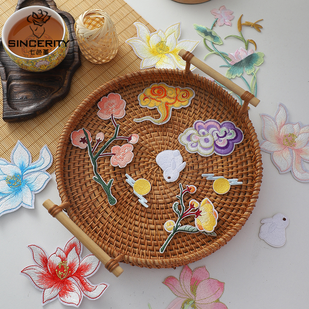 Nuevo bordado chino de siete colores de cordier de mediodía de otoño ornamentos de embalaje floral florista DIY materiales de embalaje floral artesanal