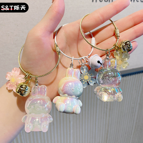 Cartoon Acrylic Colorful Sitting Rabbit Keychain Cute Car Keychain Bag Pendant Small Gift Wholesale