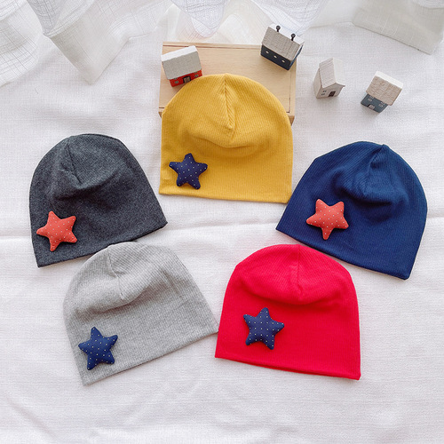 Single layer trendy spring and autumn thin children's hat star pure cotton knitted baby pullover hat cotton baby hat