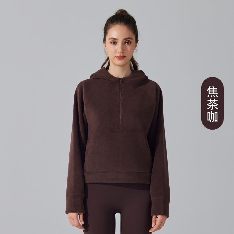 Otoño y invierno de lana de grano nuevo suelto con chaqueta de yoga encapuchada de lana con cremallera gruesa calentada abrigo deportivo casual versátil image 8