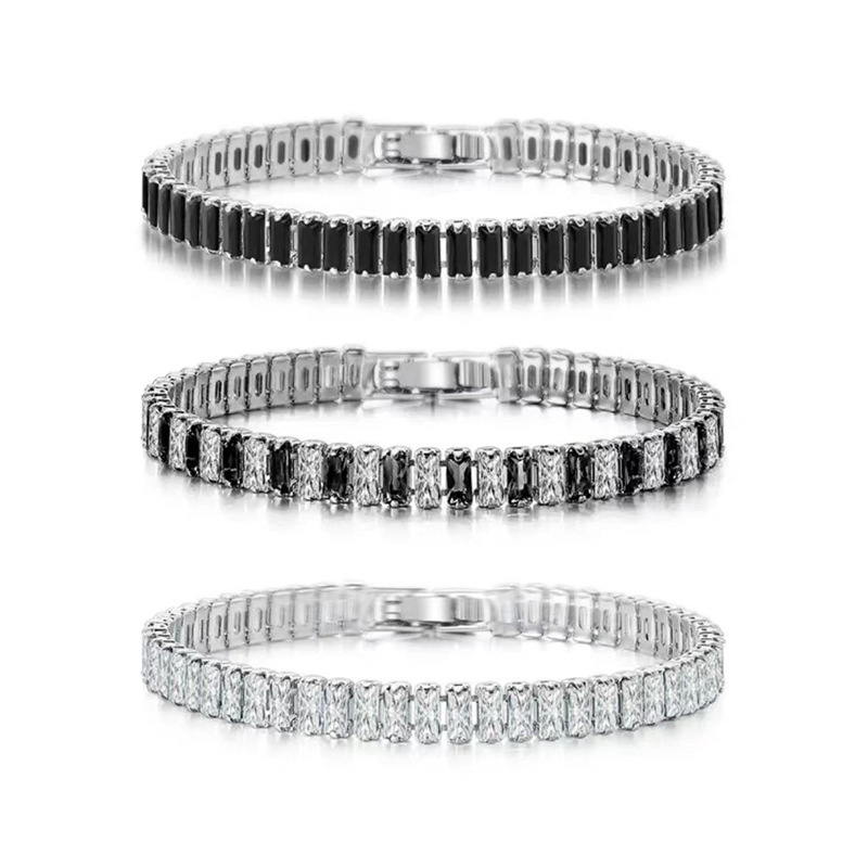 Amazon's Best-Selling Titanium Steel Zircon Bracelet for Men, European and American Cross-Border Stainless Steel Full Diamond Tennis Bracelet for Women, Jewelry Bracelet